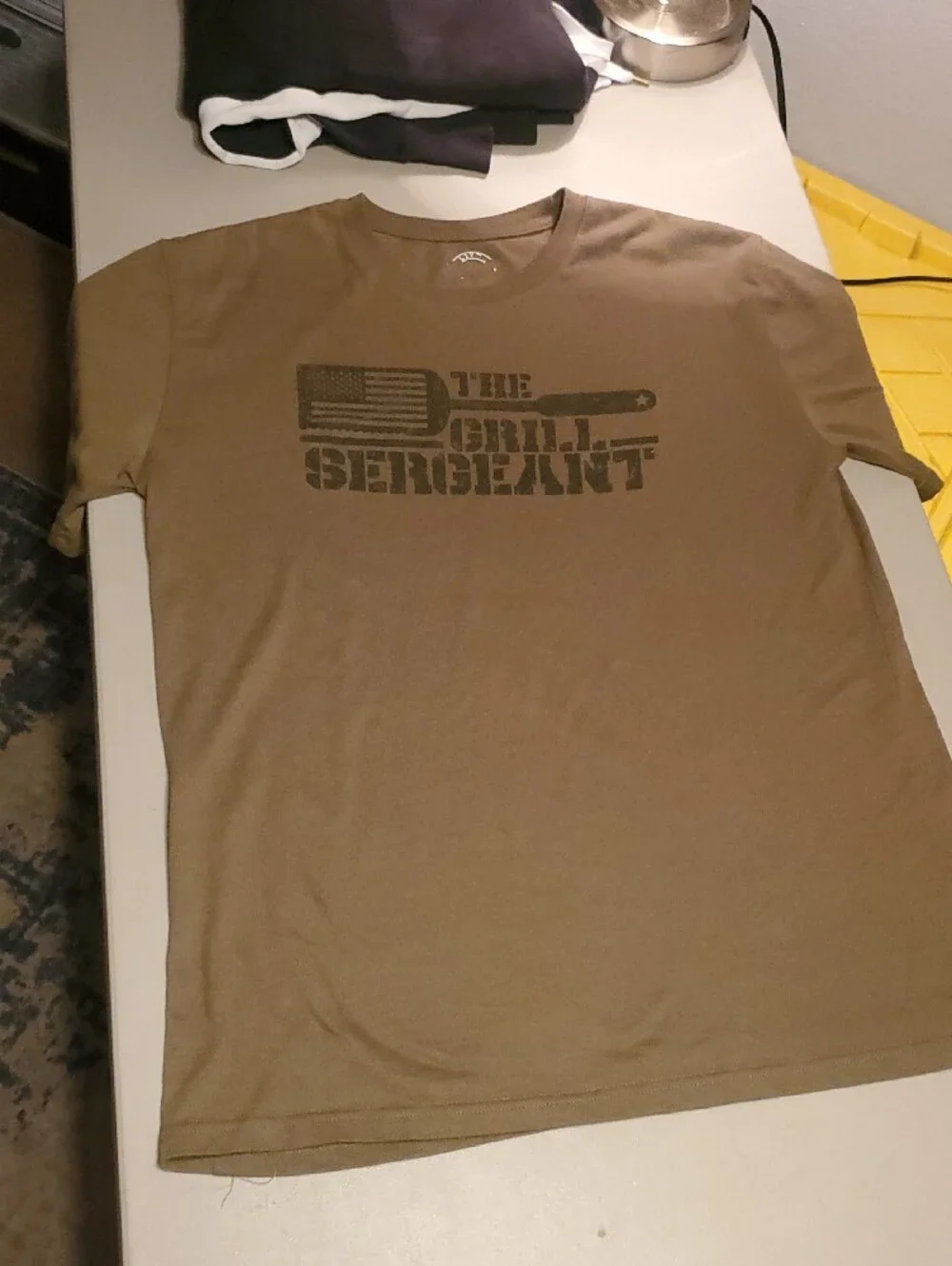 Mens Olive Green 'The Grill Sergeant' Graphic Tee And No Boundares